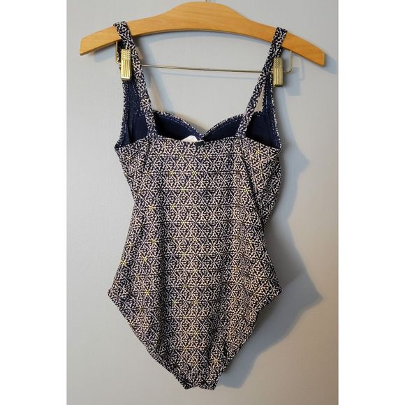 Niptuck Joanna Nautical Foil Navy/Gold Slimming  Shaping One Piece Swim Suit 6 - Picture 3 of 6